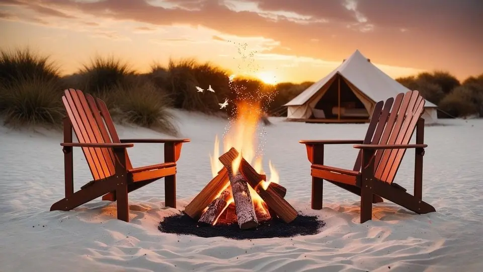 Feu de camp sur la plage de sable blanc + Musique chill | 1 heure de musique d’ambiance pour étudier/travailler/lire