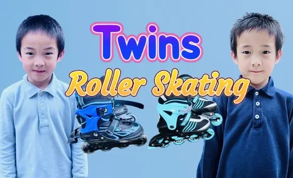 ¡Doble diversión! Los gemelos de 6 años George y William prueban el patinaje sobre ruedas por primera vez